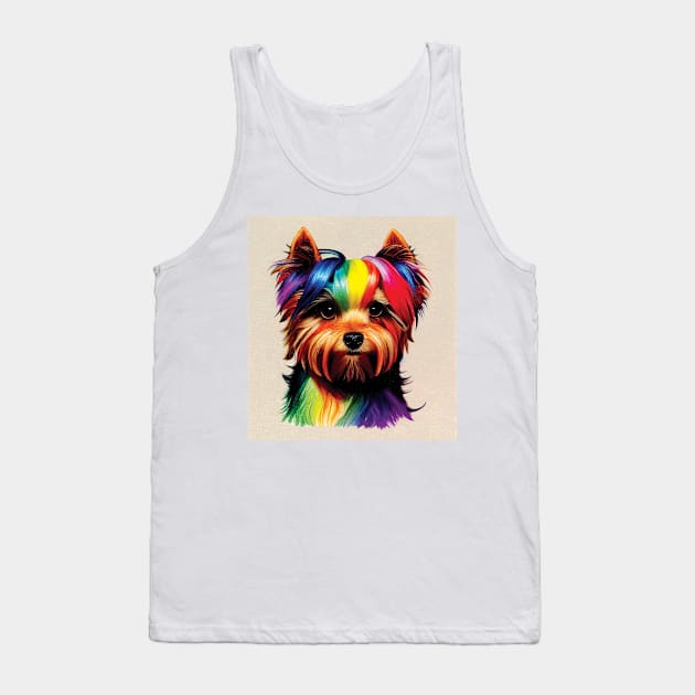 Yorkshire Terrier Dog in Rainbow Colours Tank Top by Geminiartstudio